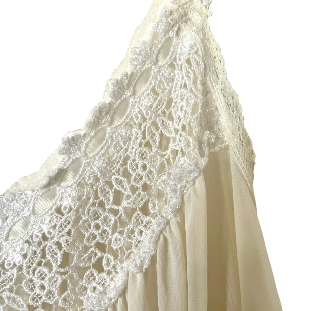 Miss Elaine Vintage Nightgown Embroidered Floral Lace Trim Sleeveless‎ White M - Picture 3 of 7